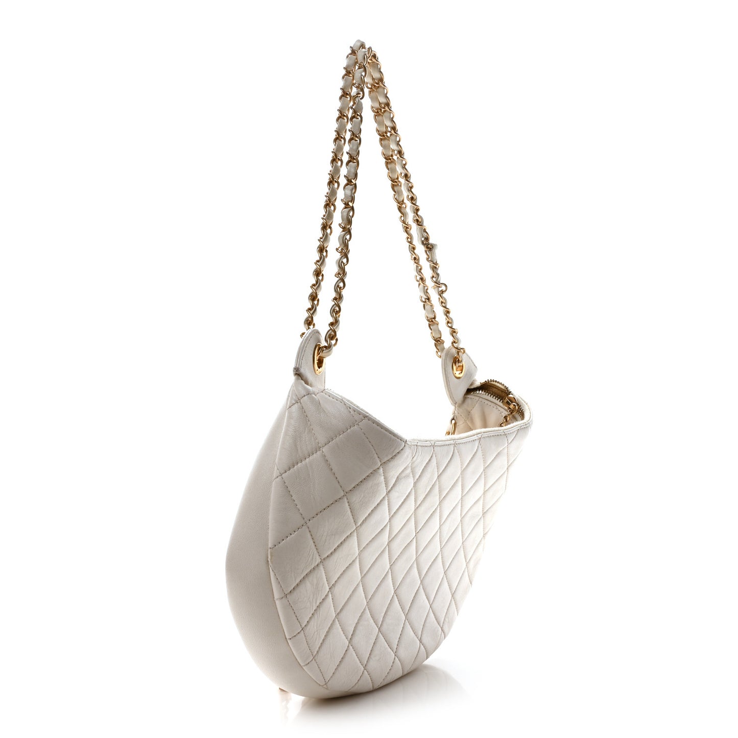 Lambskin Quilted All About Chains Hobo White