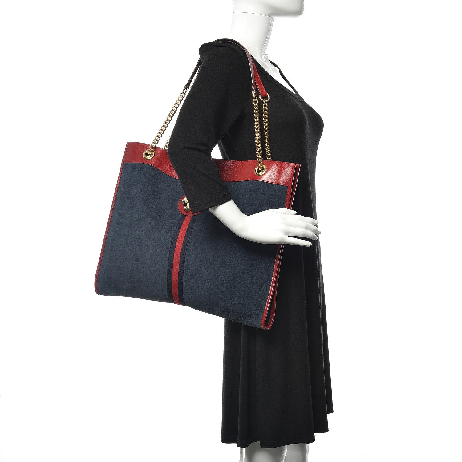 Gucci Suede Calfskin Large Rajah Chain Tote New Blue Romantic Cherry 2 of 9