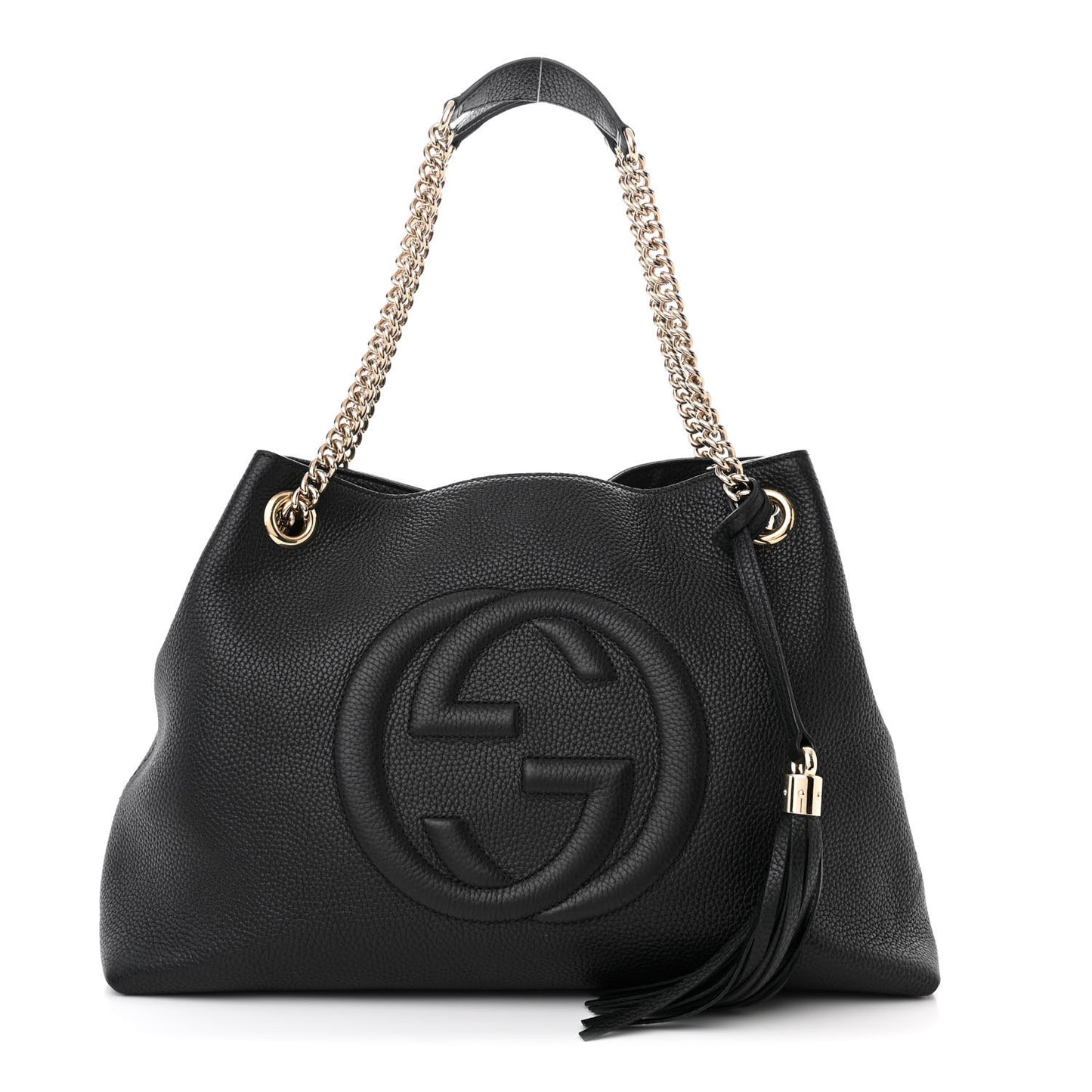 Pebbled Calfskin Medium Soho Chain Shoulder Bag Black