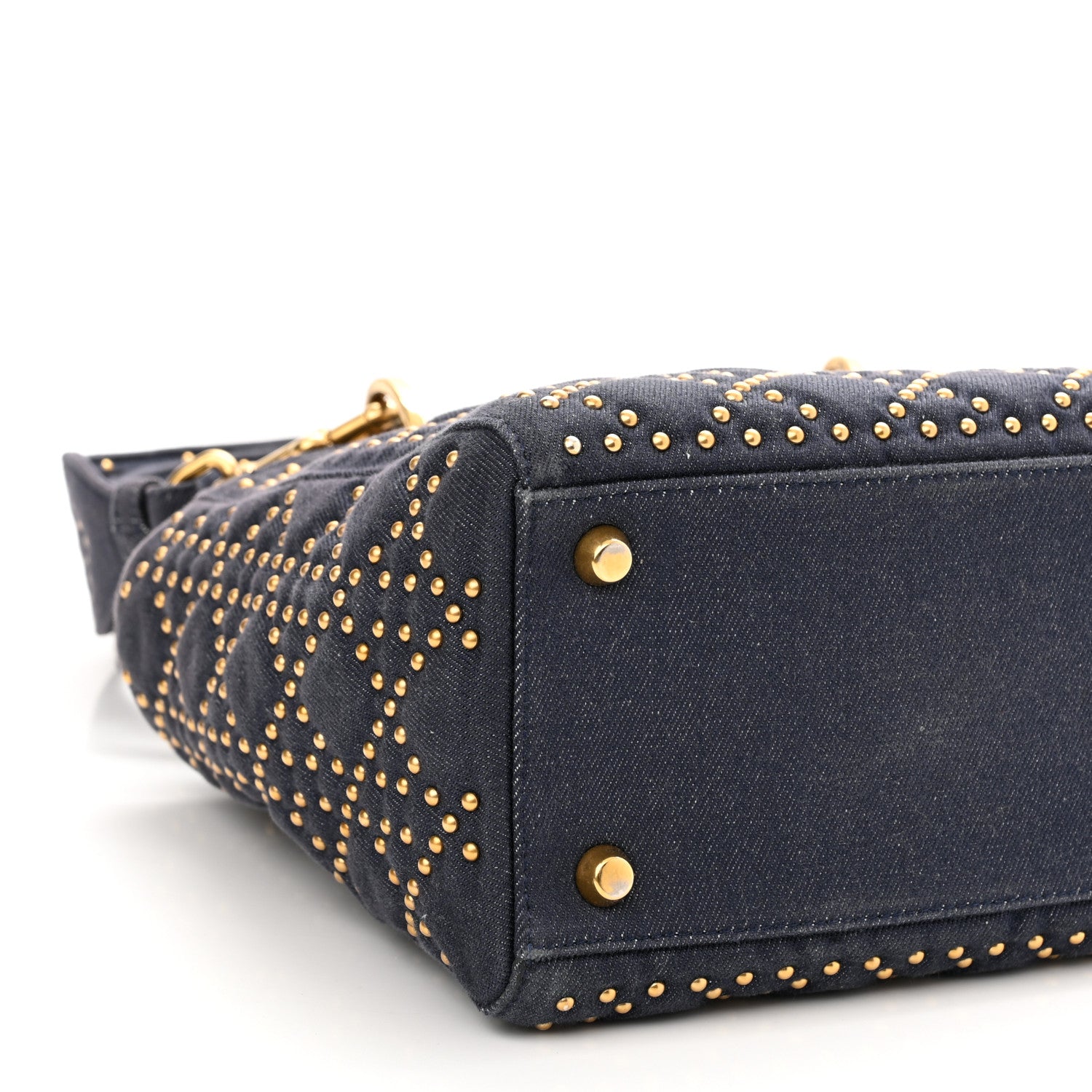 Christian Dior Canvas Cannage Studded Medium Supple Lady Dior Blue 9 of 10