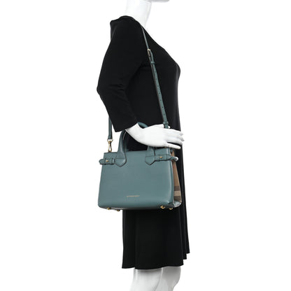Burberry Grainy Calfskin House Check Small Banner Tote Smokey Green 2 of 10