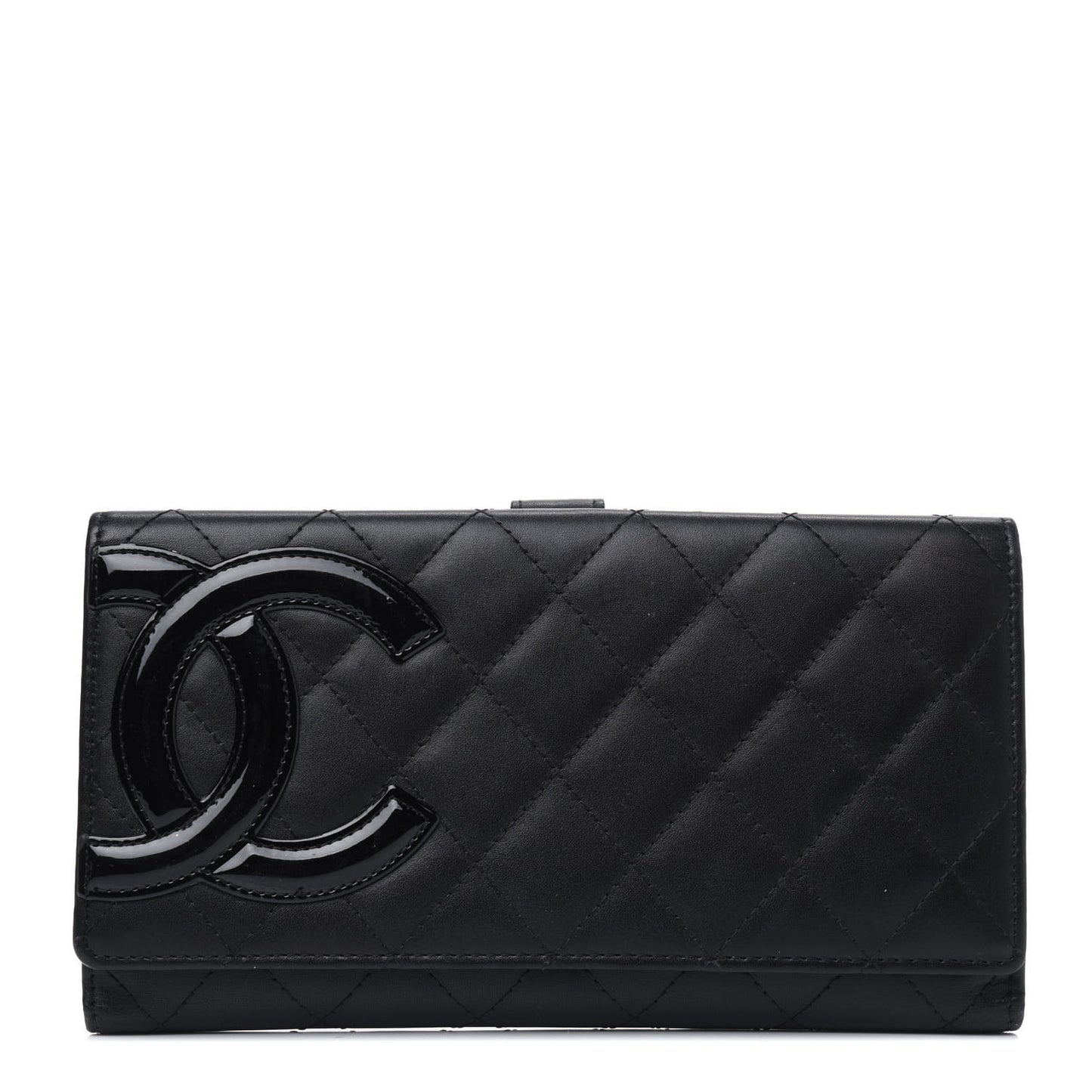 Calfskin Quilted Cambon Gusset Flap Wallet Black