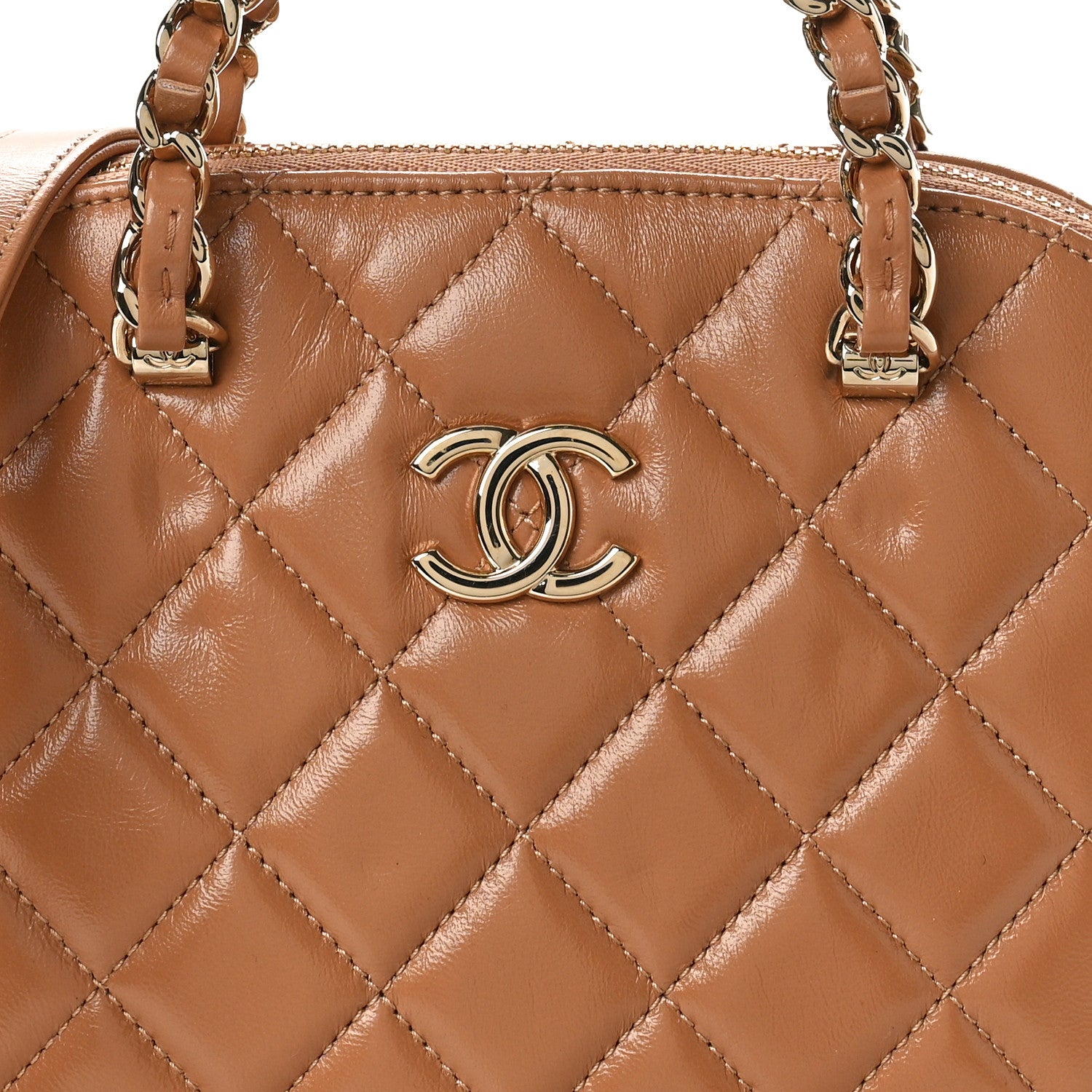 Chanel Shiny Lambskin Quilted Shiny Coco Clutch With Chain Dark Beige 8 of 11