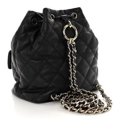 Chanel Lambskin Quilted Double Pocket Drawstring Backpack Black 3 of 10