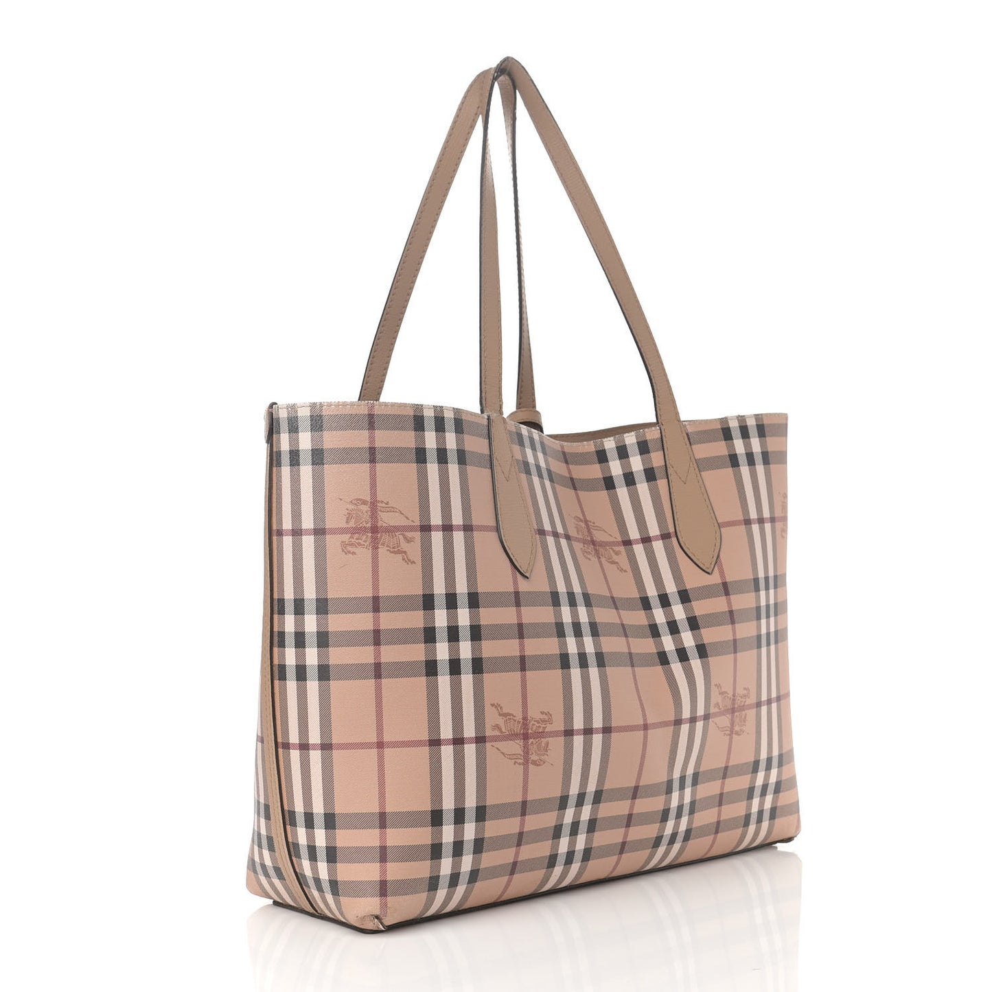 Grainy Calfskin Haymarket Check Medium Reversible Tote Camel