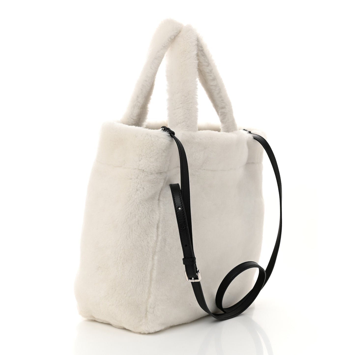 Shearling Logo Tote White Black
