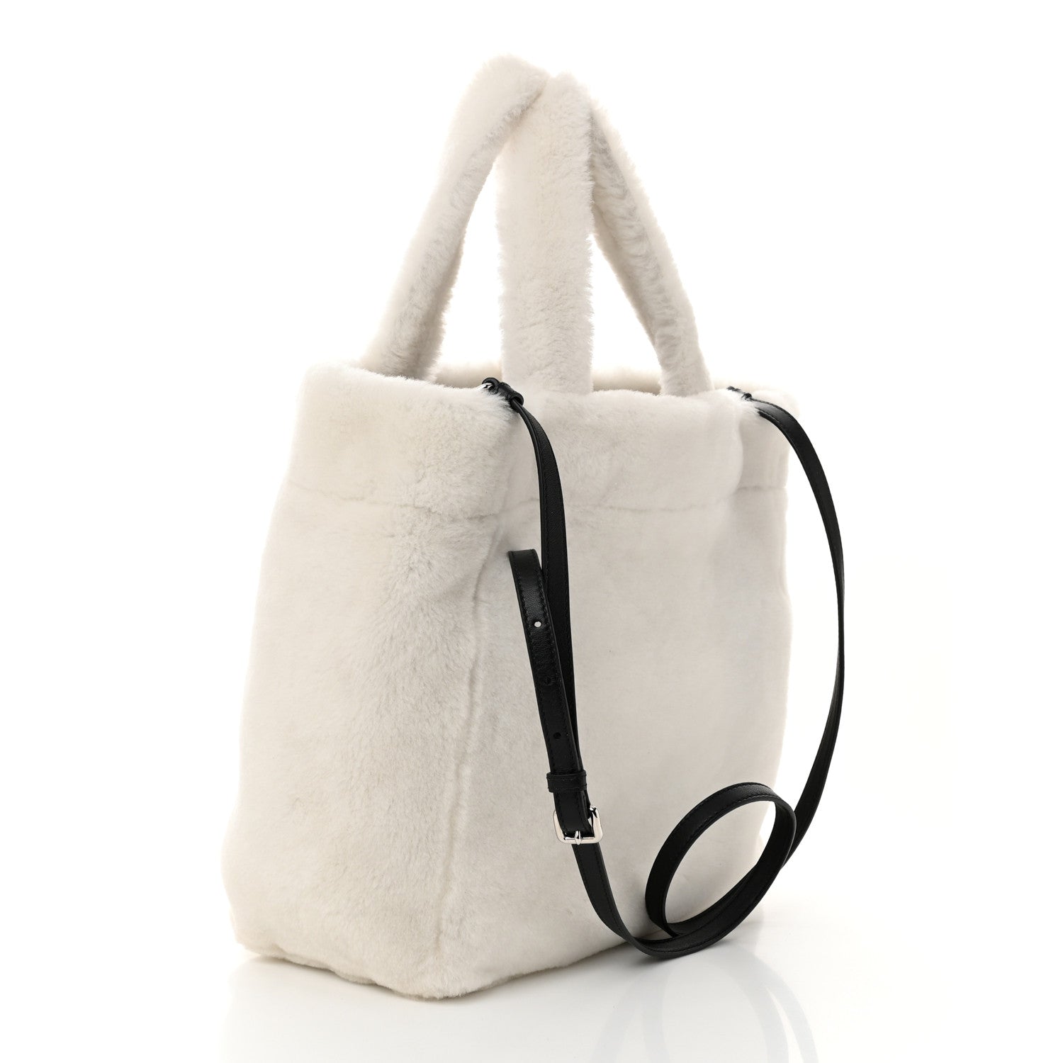 Prada Shearling Logo Tote White Black 4 of 11
