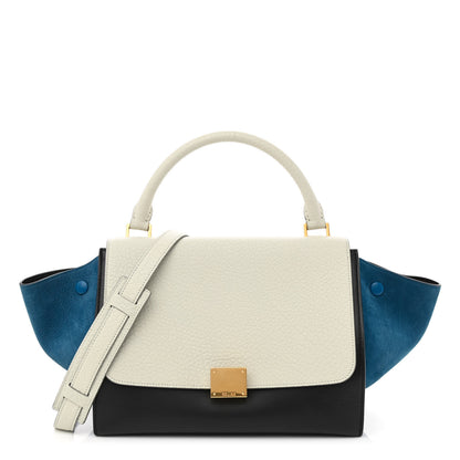 Celine Bullhide Calfskin Nubuck Medium Tri-Color Trapeze Blue Beige 1 of 10