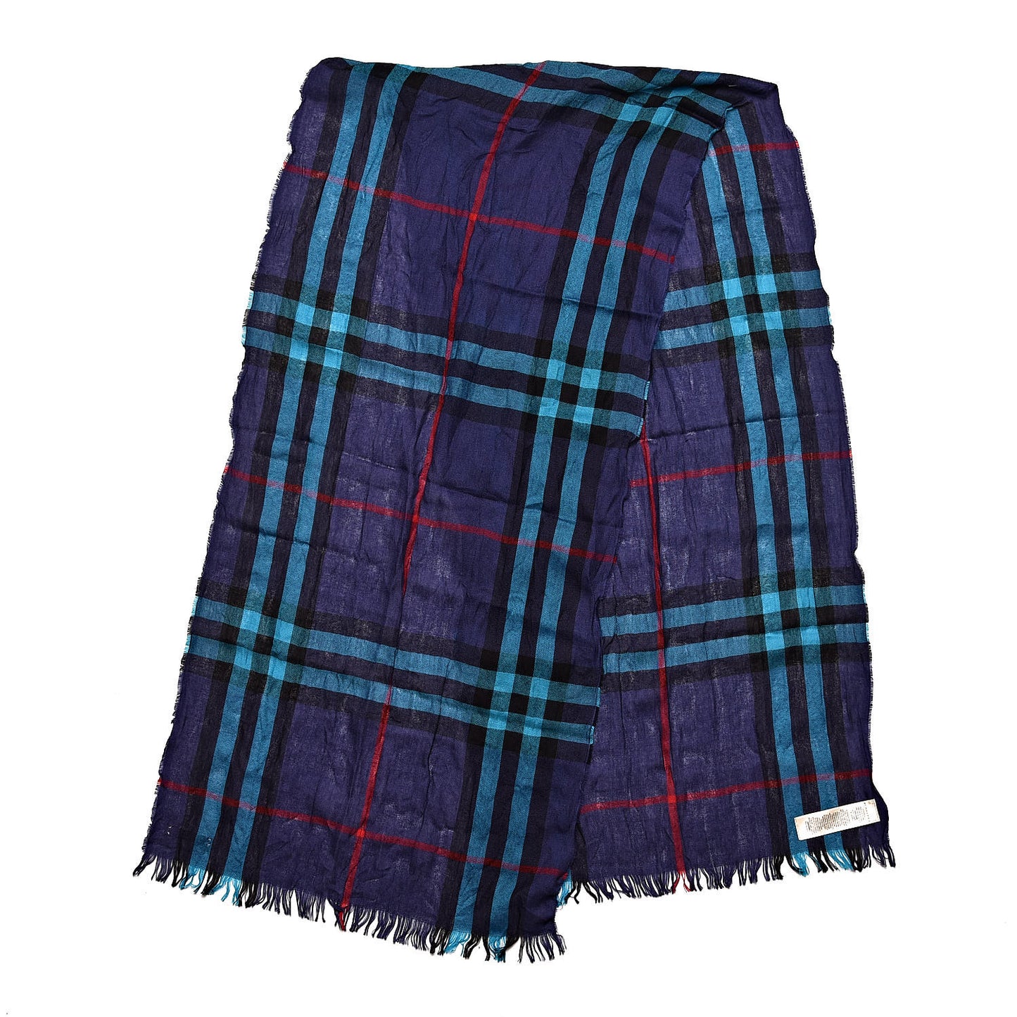 Merino Wool Cashmere Giant Check Lightweight Scarf Blue
