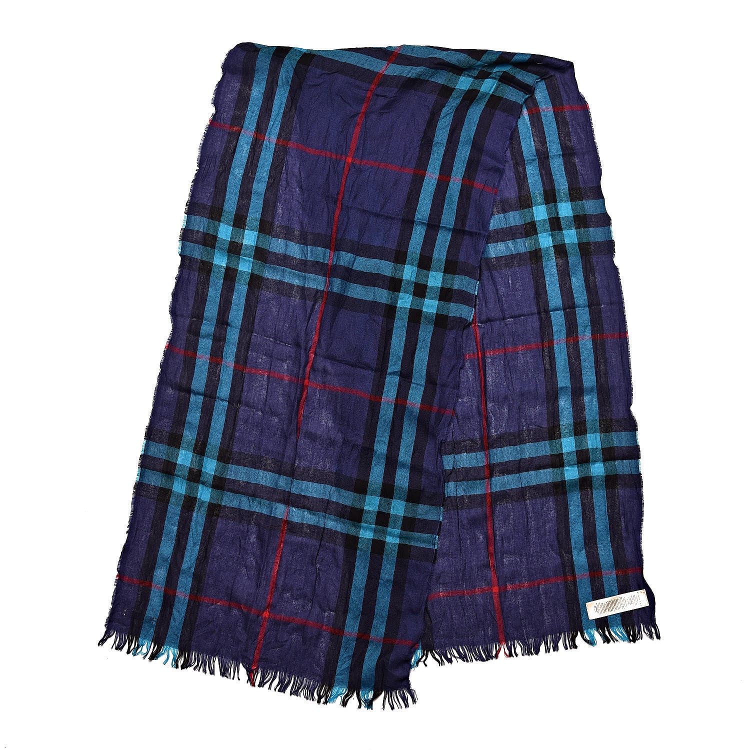 Burberry Merino Wool Cashmere Giant Check Lightweight Scarf Blue 3 of 7