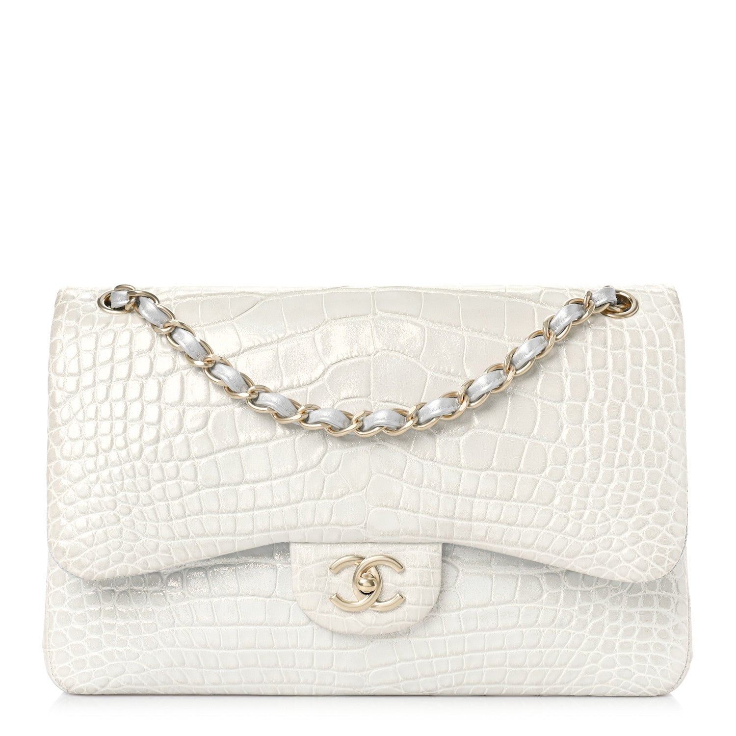 Chanel Iridescent Alligator Jumbo Double Flap Light Grey 1278582