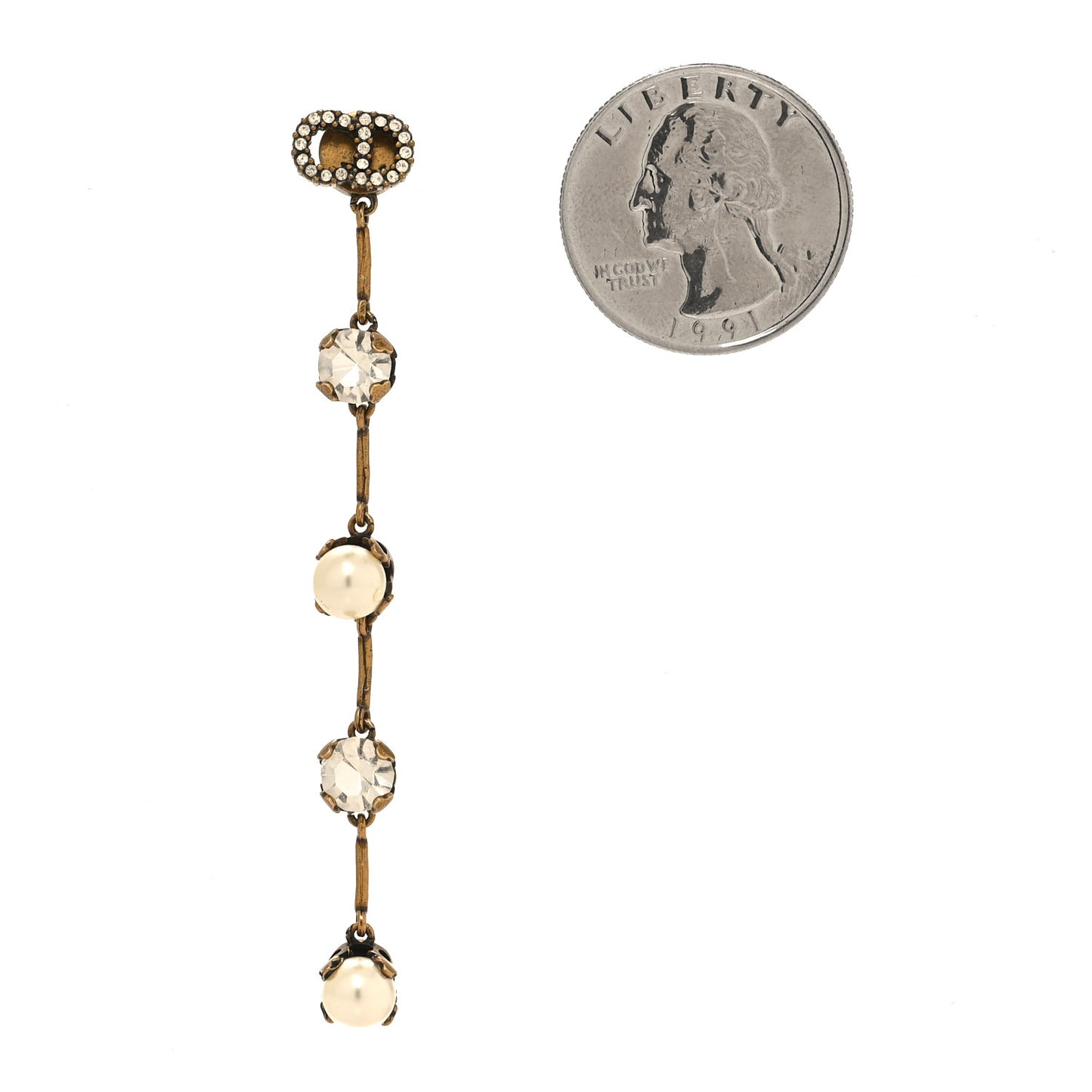 Pearl Crystal Drop Earring Gold