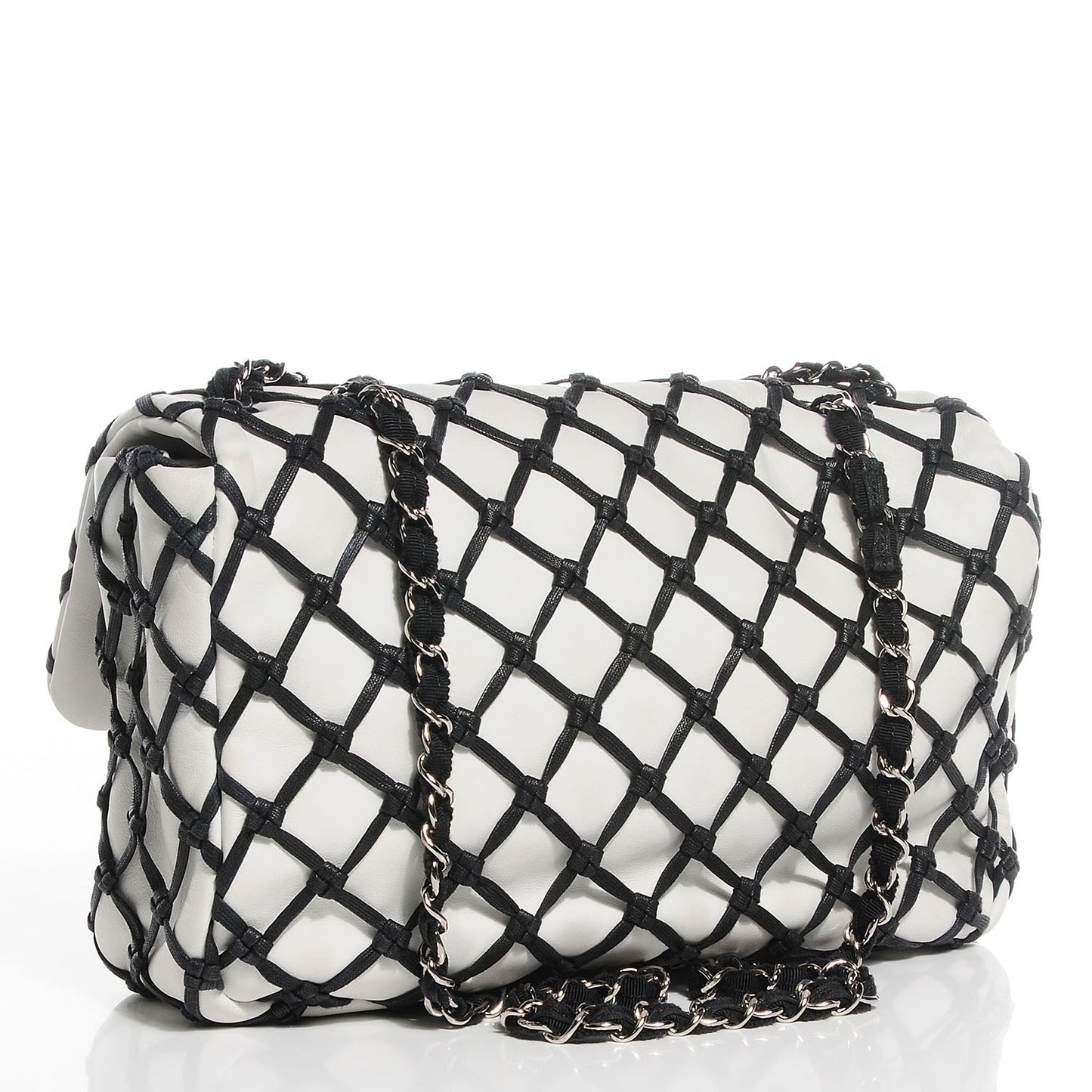 Calfskin Canebiers Medium Net Flap White