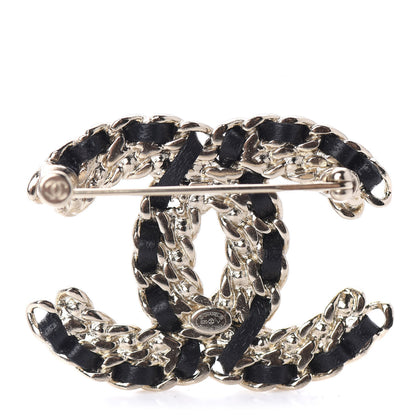Chanel Lambskin Crystal Vintage Allure CC Chain Brooch Black Gold 3 of 5