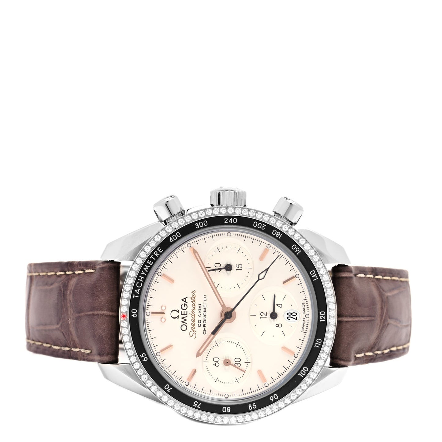 Stainless Steel Alligator Diamond Bezel 39mm Speedmaster Chronograph Automatic Watch White 324.38.38.50.02.001