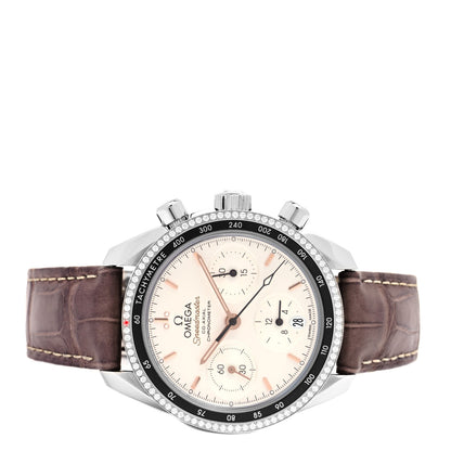 Omega Stainless Steel Alligator Diamond Bezel 39mm Speedmaster Chronograph Automatic Watch White 324.38.38.50.02.001 2 of 5