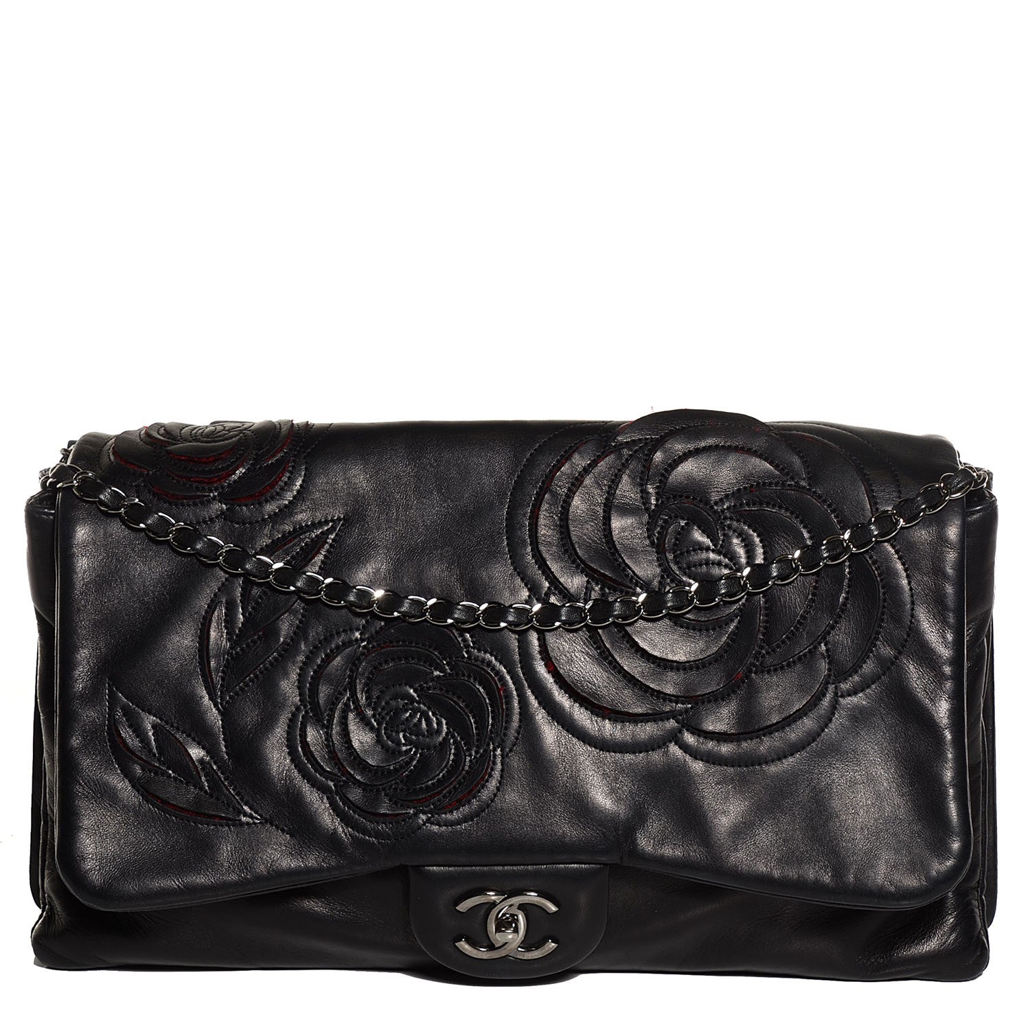 Chanel Lambskin Tweed Maxi Camellia Petals Flap Black 1 of 8