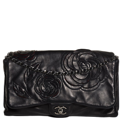 Chanel Lambskin Tweed Maxi Camellia Petals Flap Black 1 of 8
