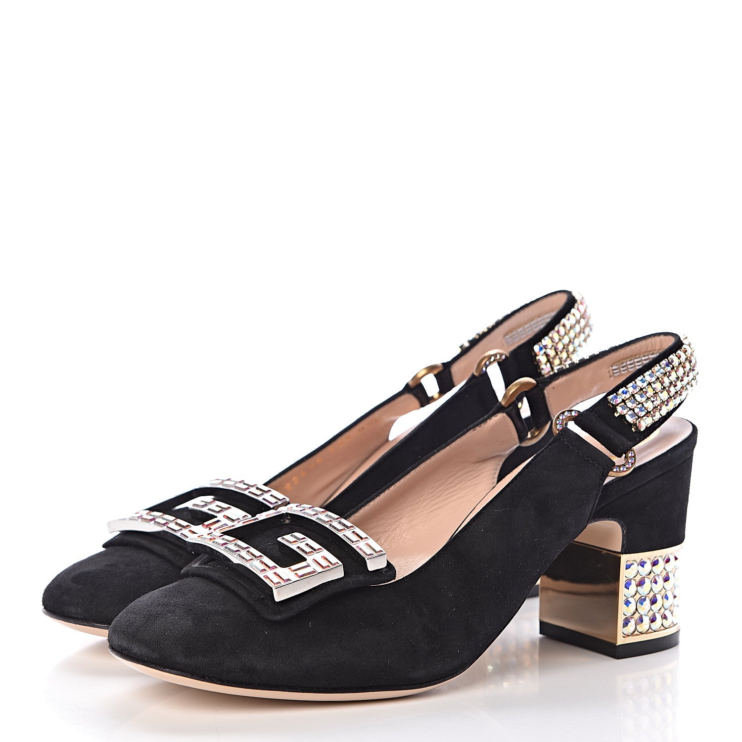Gucci Kid Scamosciato Crystal Square G Madelyn Slingbacks 35.5 Black 3 of 10