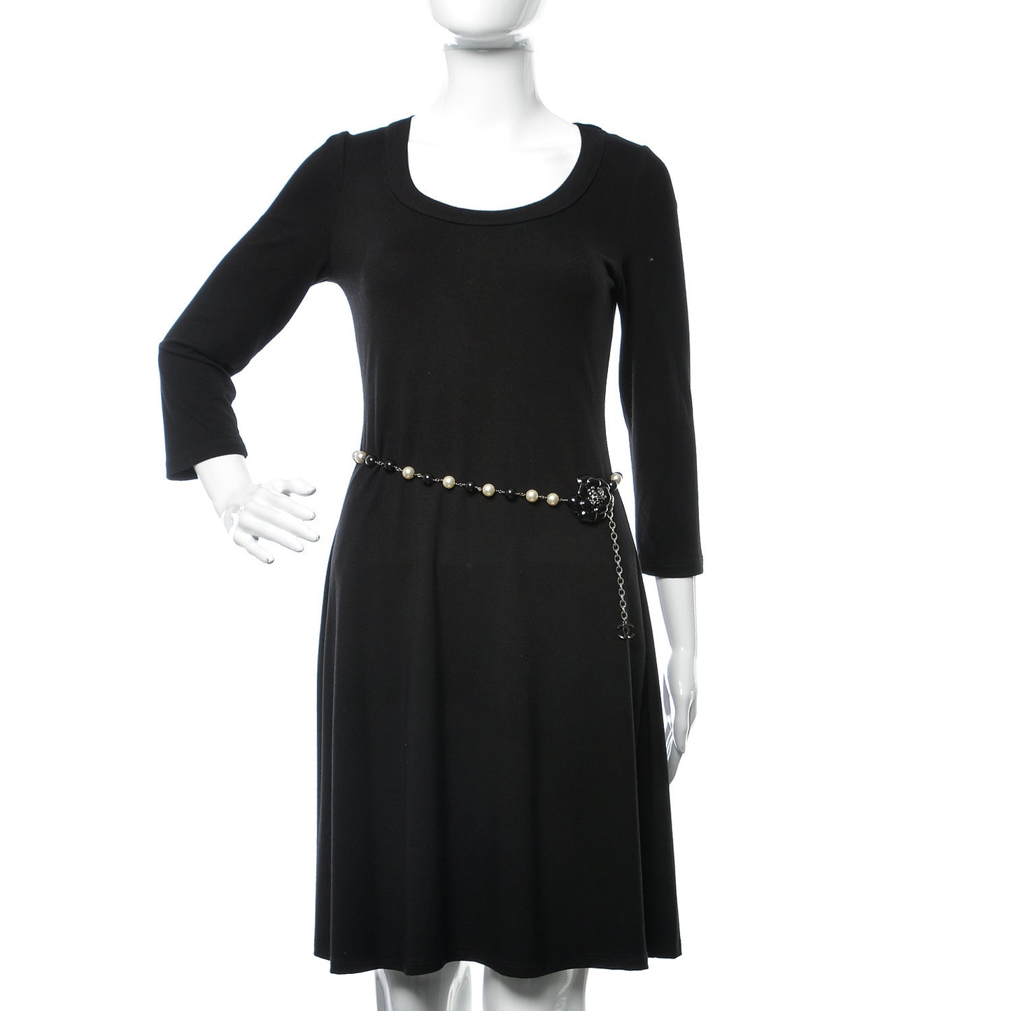 Pearl Crystal Enamel CC Camellia Belt Black Silver