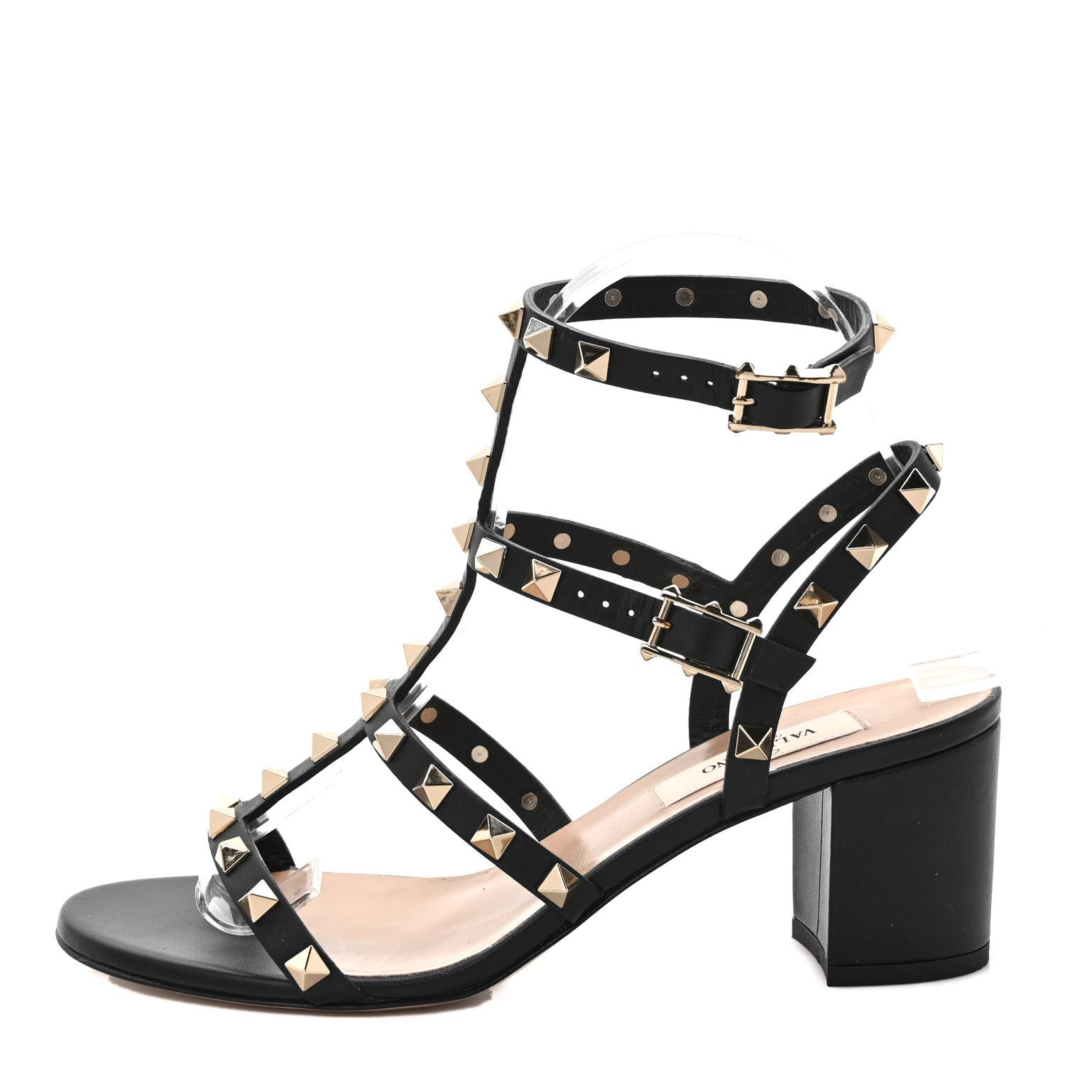 Valentino Garavani Calfskin Rockstud 60mm City Sandals 36.5 Black 1 of 9