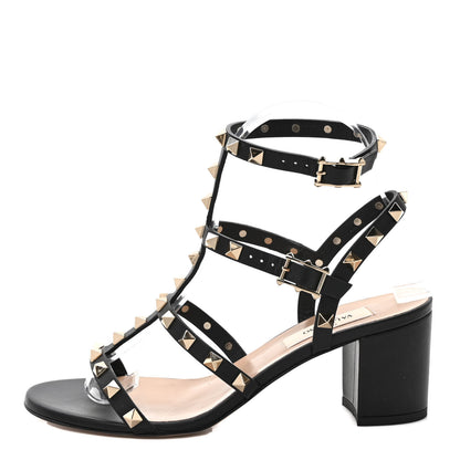 Valentino Garavani Calfskin Rockstud 60mm City Sandals 36.5 Black 1 of 9