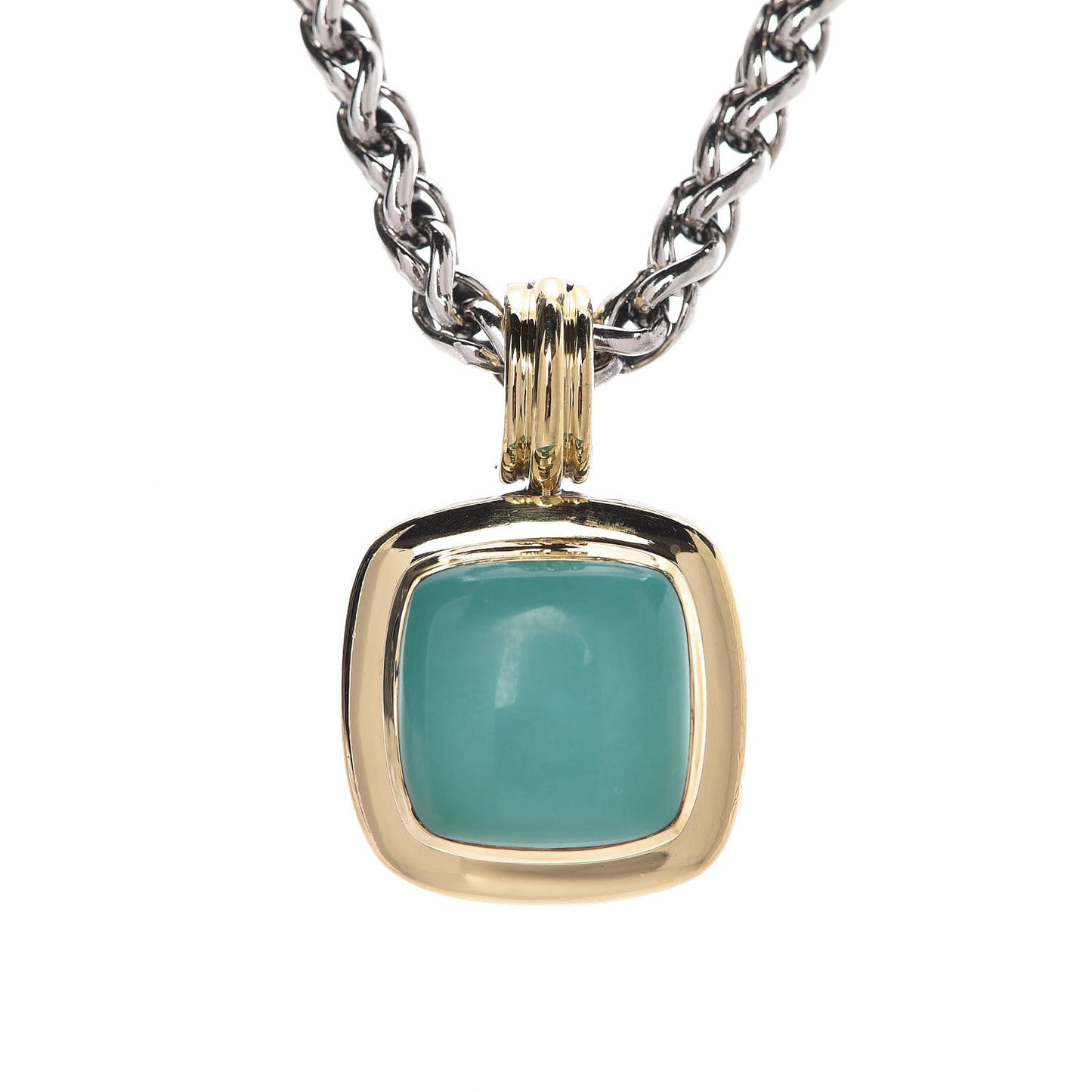 Sterling Silver 18K Yellow Gold Turquoise 14mm Albion Wheat Chain Pendant Necklace