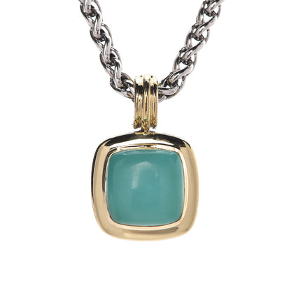 David Yurman Sterling Silver 18K Yellow Gold Turquoise 14mm Albion Wheat Chain Pendant Necklace 4 of 5