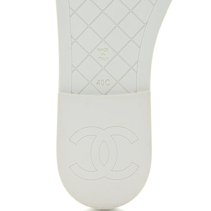 Chanel Lambskin Quilted Textured CC Mules Sandals 40 White 8 of 8