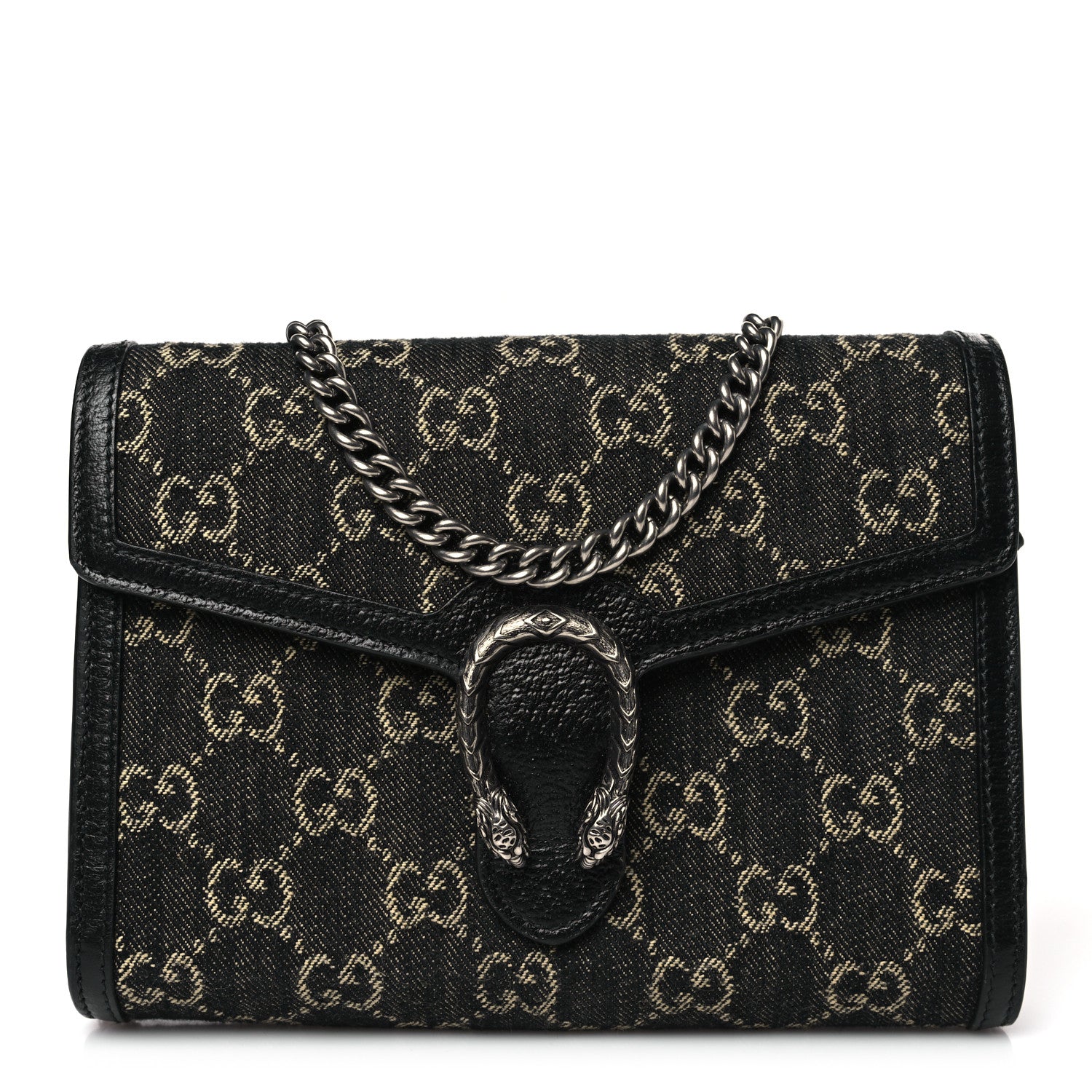 Gucci Jacquard Black Denim GG Monogram Mini Dionysus Chain Wallet Black Ivory 1 of 8