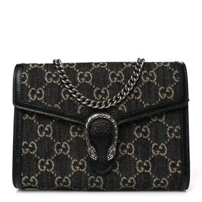 Gucci Jacquard Black Denim GG Monogram Mini Dionysus Chain Wallet Black Ivory 1 of 8