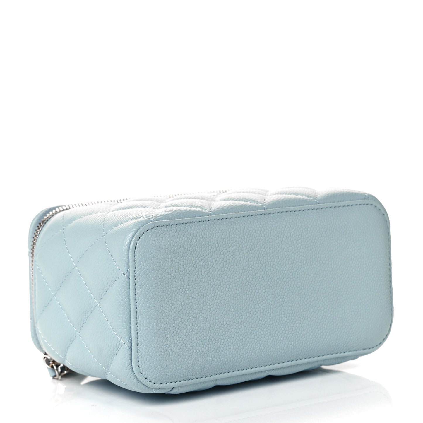 Caviar Quilted Small Tiny CC Vanity Case With Chain Light Blue
