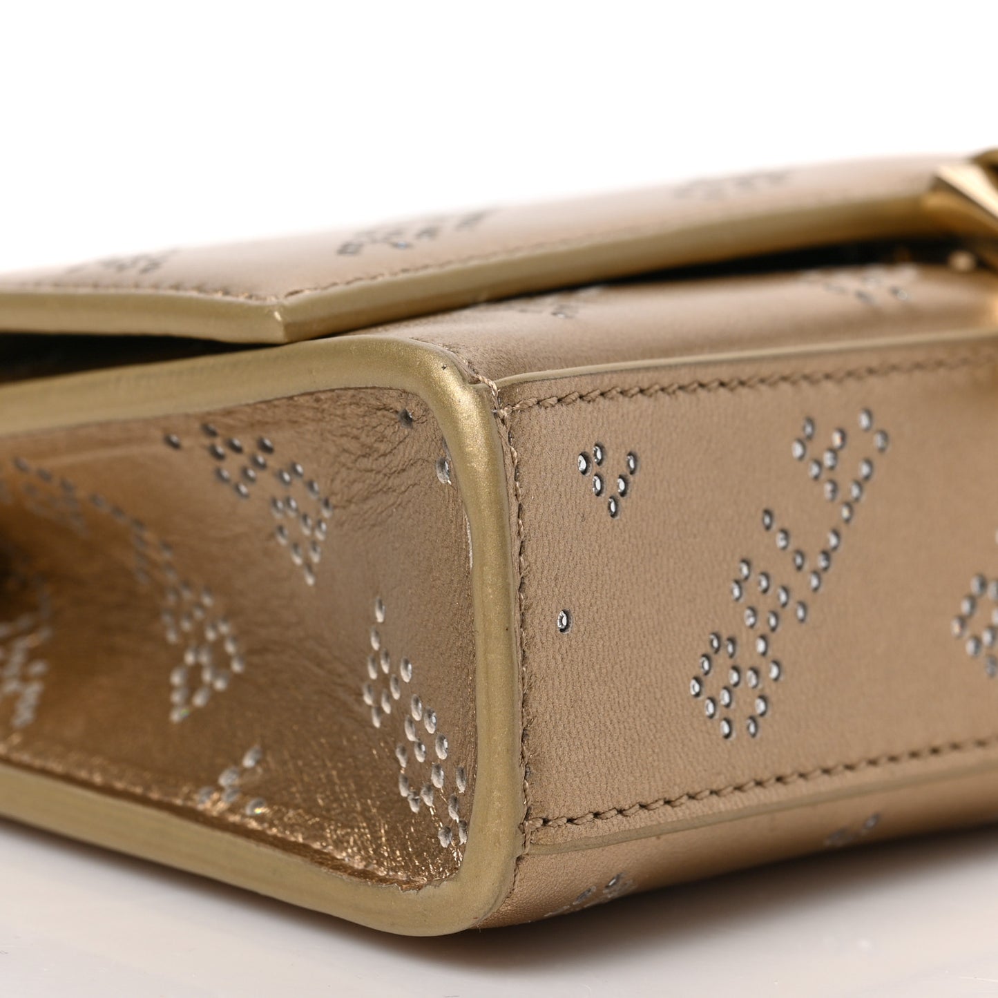 Metallic Smooth Calfskin Crystal Diagonal Allover Logo Hourglass Wallet Light Gold Crystal
