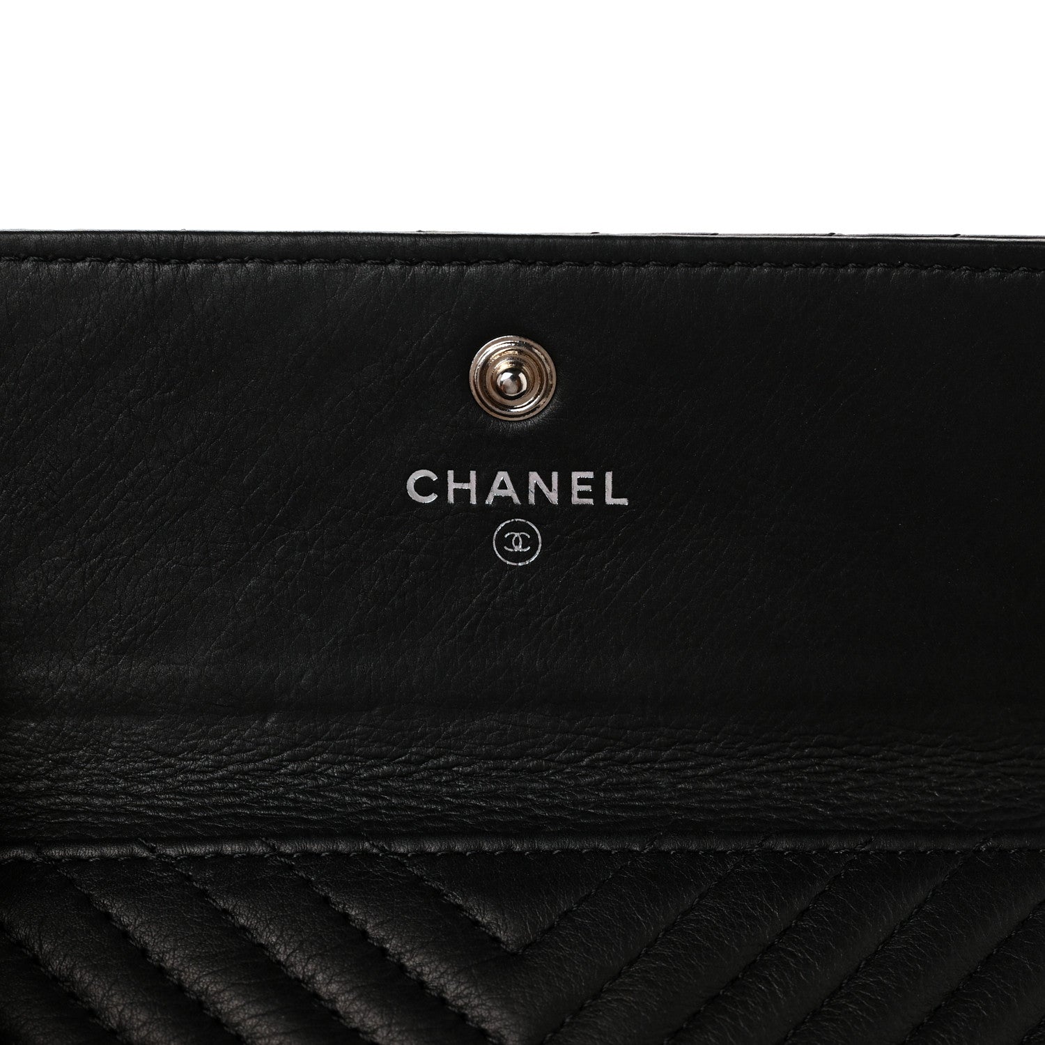 Chanel Sheepskin Chevron Card Holder Wallet Black 6 of 9