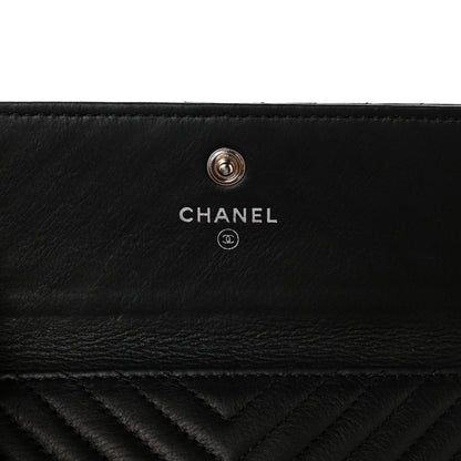 Chanel Sheepskin Chevron Card Holder Wallet Black 6 of 9