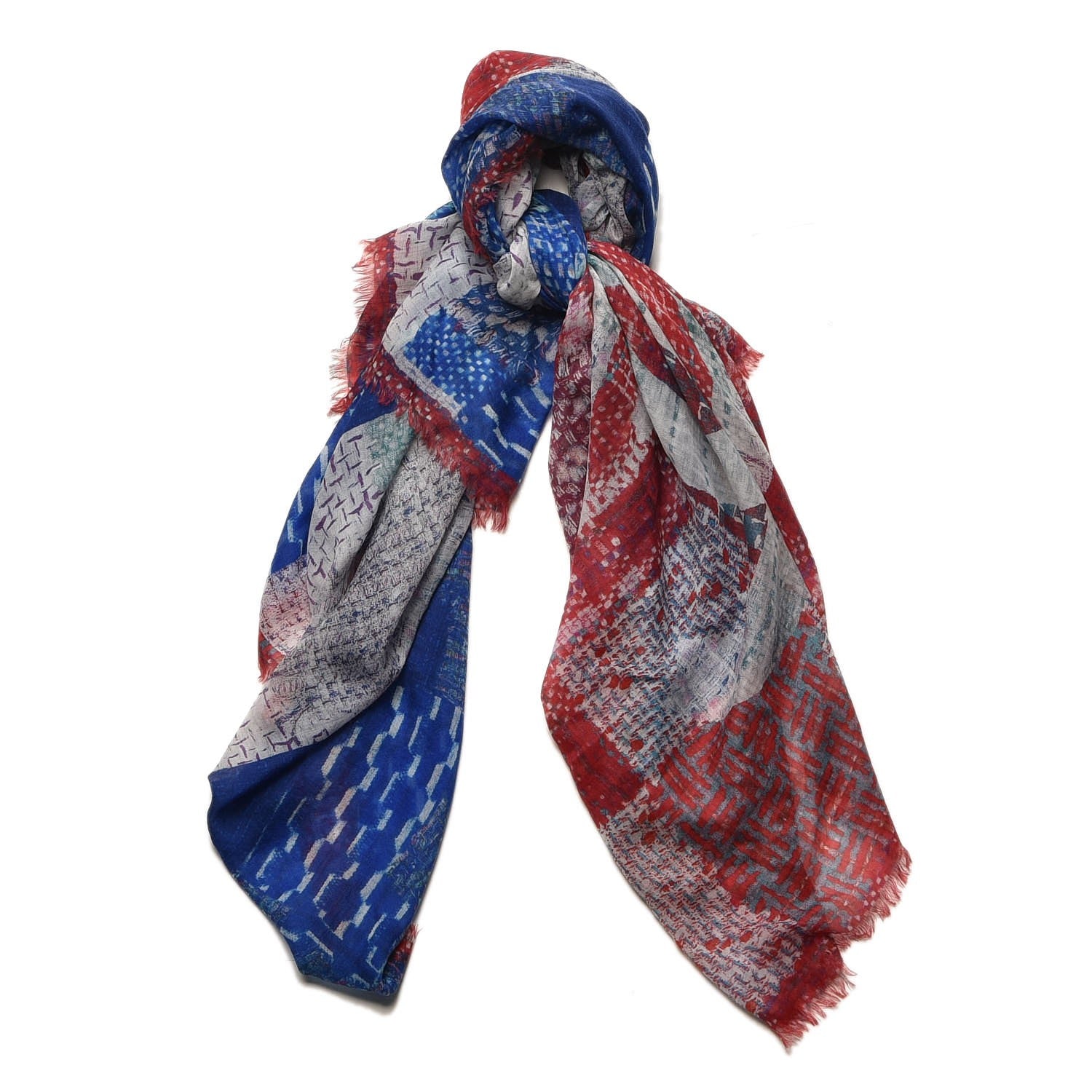 Chanel Cashmere CC Square Scarf Red Blue 1 of 6