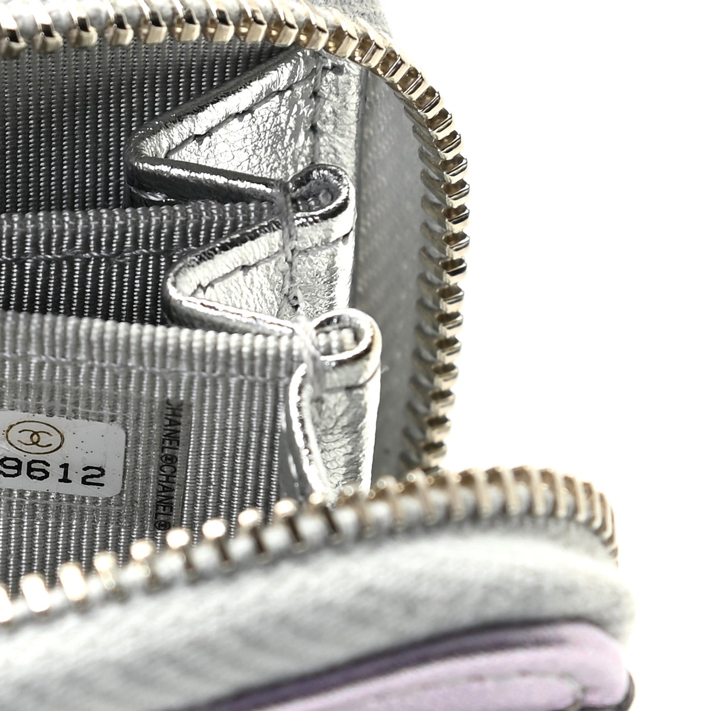 Gradient Metallic Calfskin Quilted Zip Around Coin Purse Wallet Silver Blue Yellow Purple