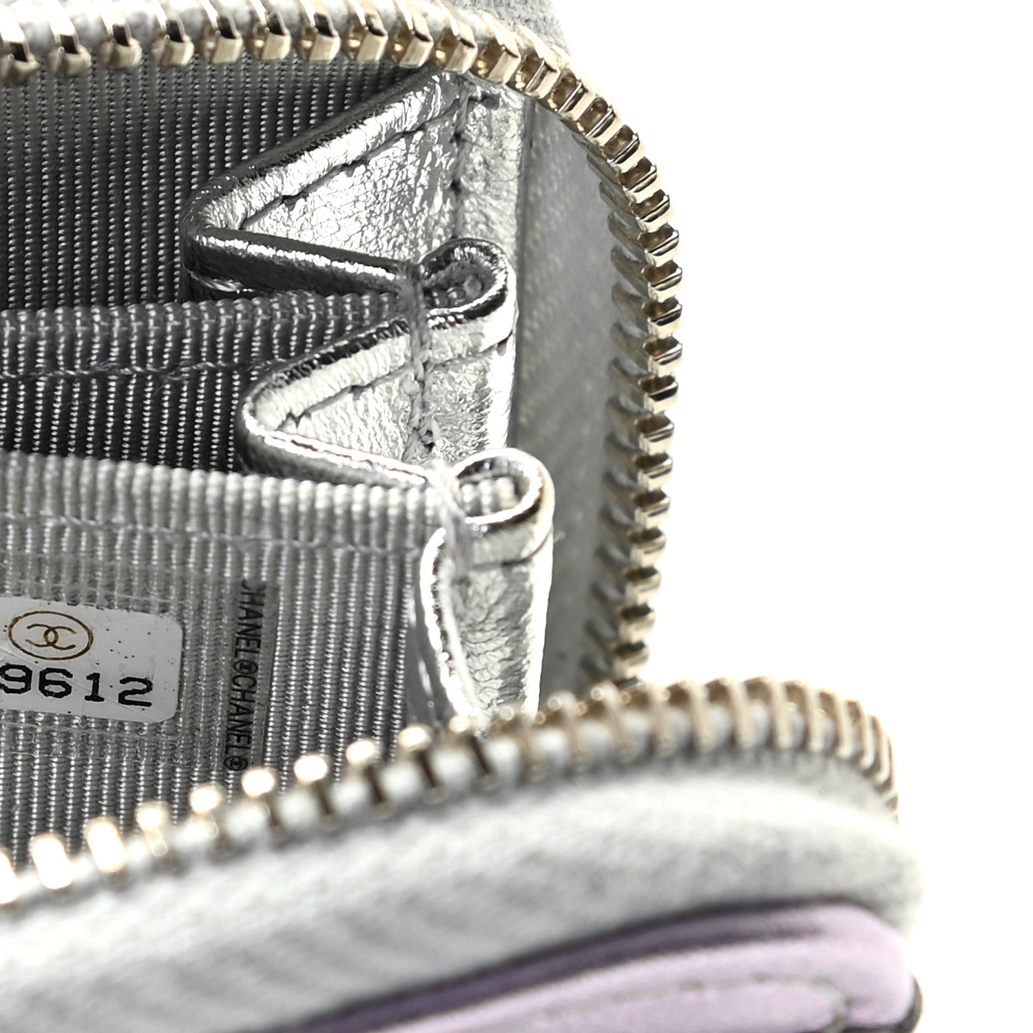 Chanel Gradient Metallic Calfskin Quilted Zip Around Coin Purse Wallet Silver Blue Yellow Purple 5 of 10