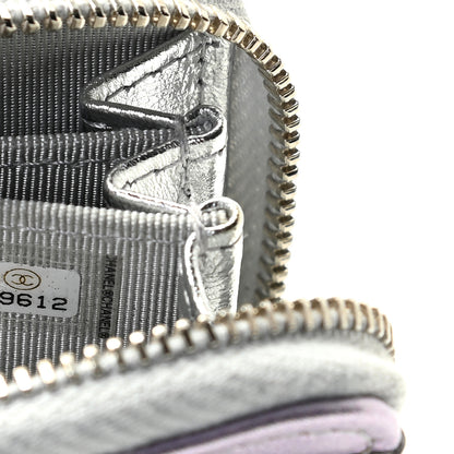 Chanel Gradient Metallic Calfskin Quilted Zip Around Coin Purse Wallet Silver Blue Yellow Purple 5 of 10