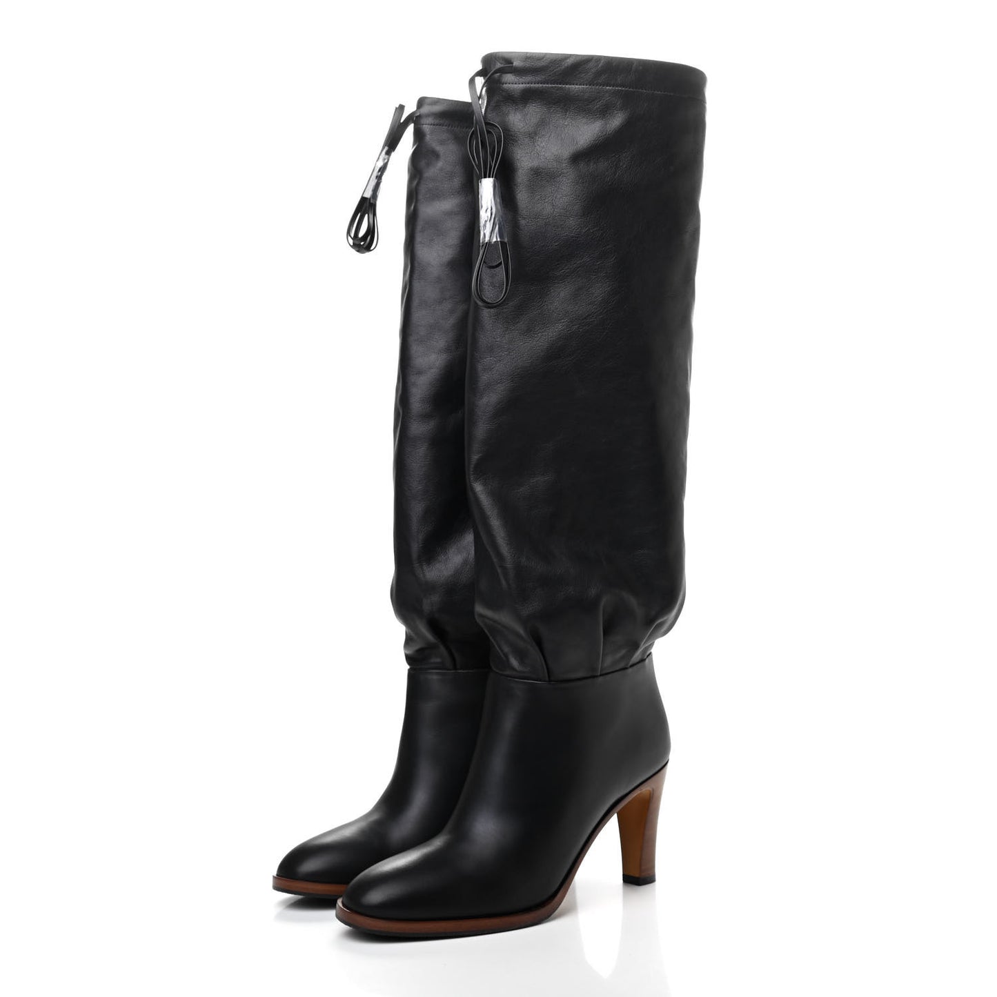 Deauville Calfskin Cinched Knee High Boots 36.5 Black