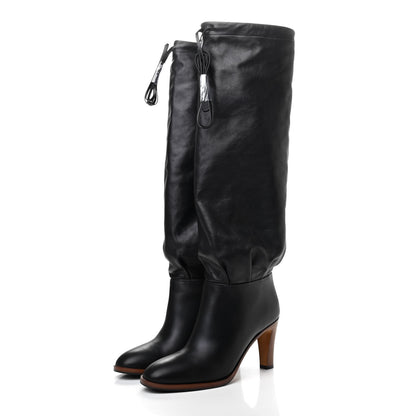 Gucci Deauville Calfskin Cinched Knee High Boots 36.5 Black 3 of 7