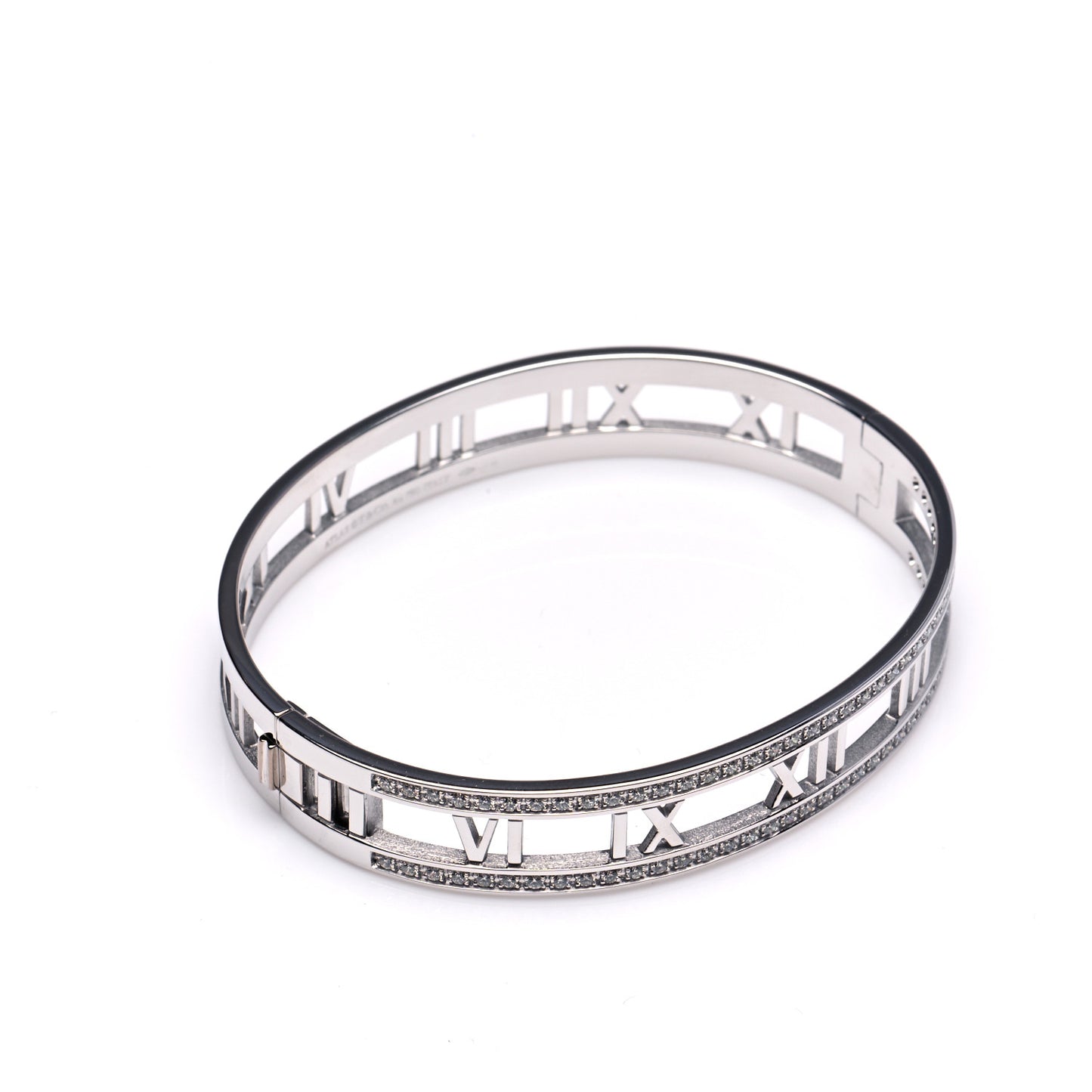 18K White Gold Diamond Atlas Open Hinged Bangle Bracelet