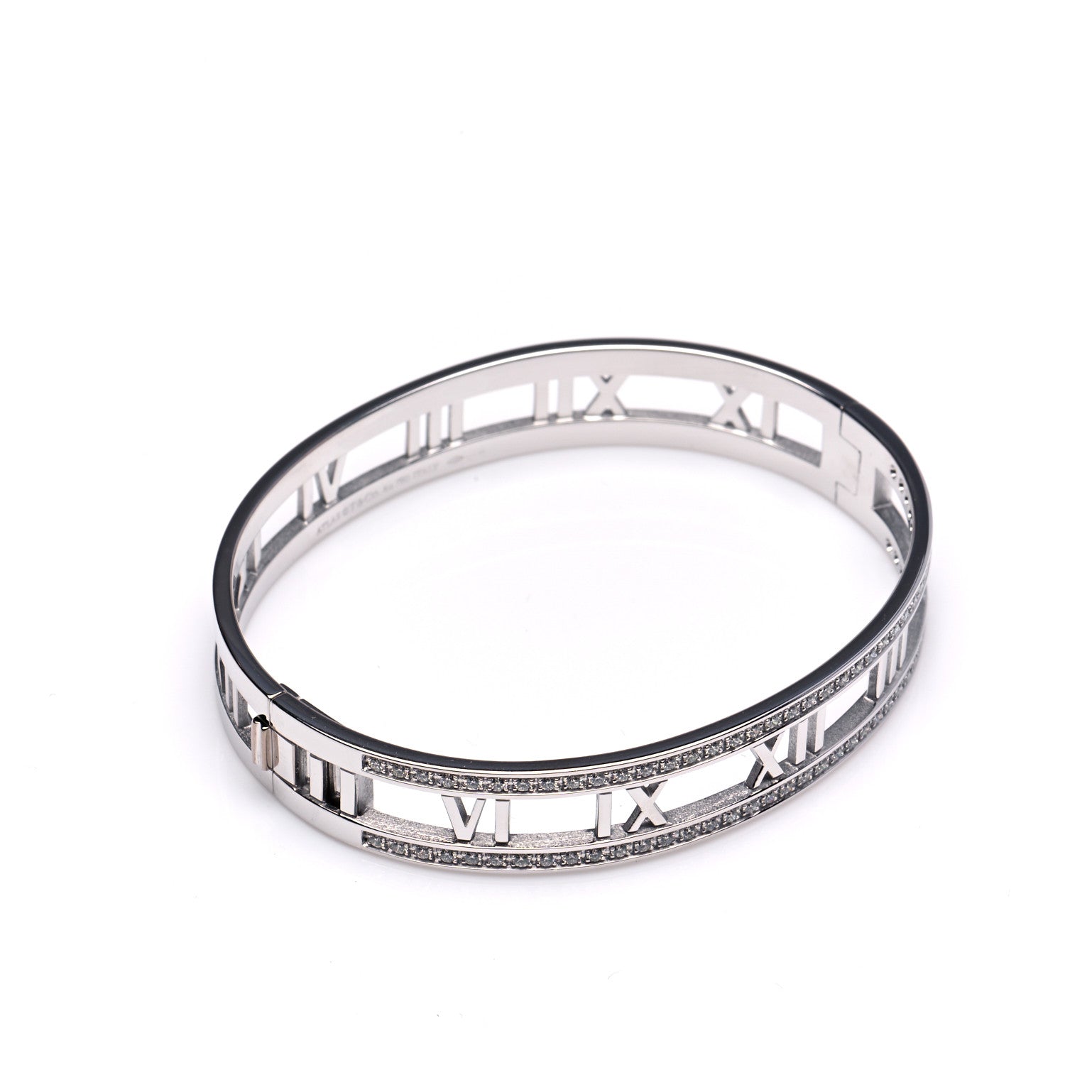 Tiffany 18K White Gold Diamond Atlas Open Hinged Bangle Bracelet 4 of 8