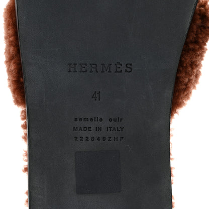 Hermes Woolskin Mens Izmir Sandals 41 Cognac 8 of 9