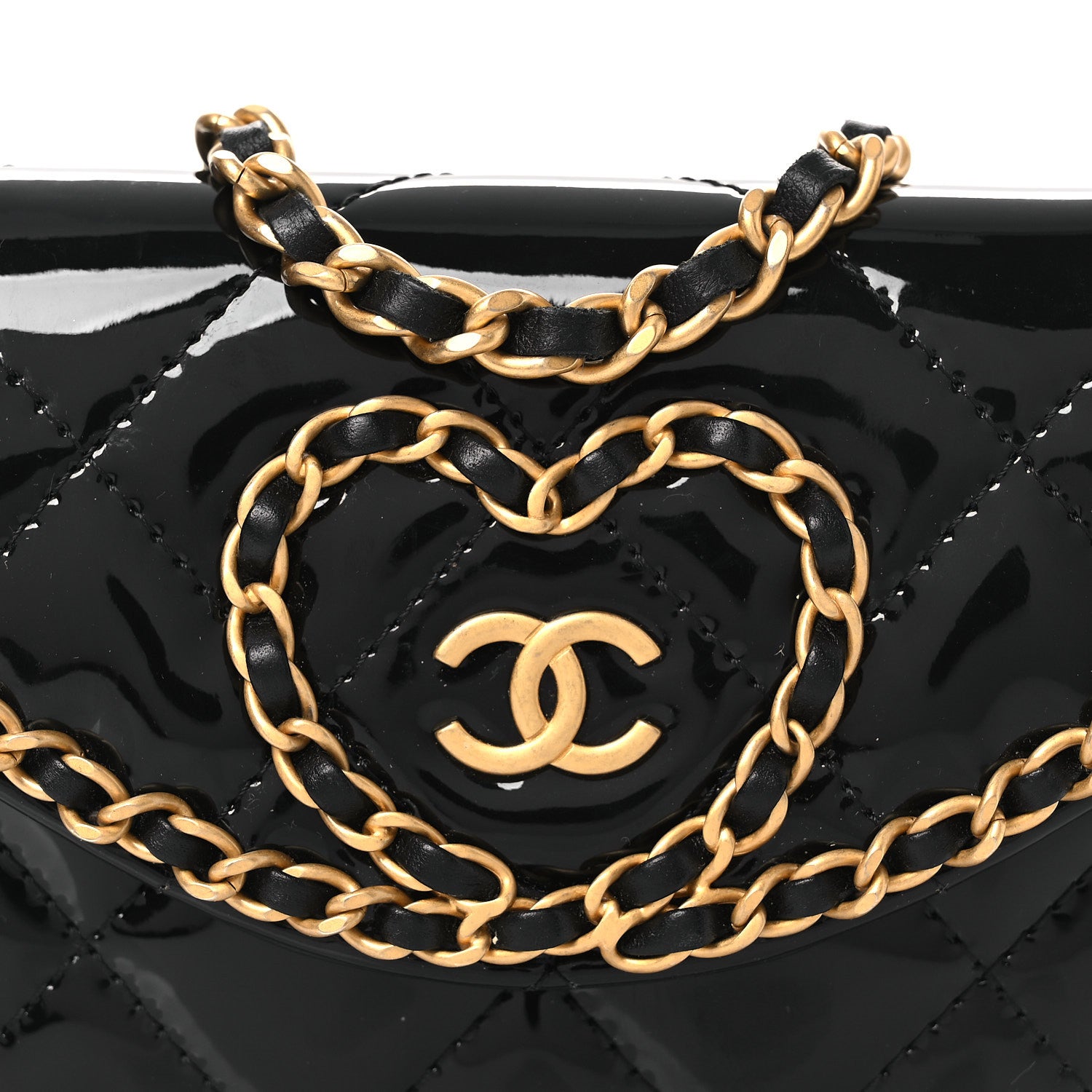 Chanel Patent Quilted Chain Around Heart Mini Chain Flap Black 9 of 12