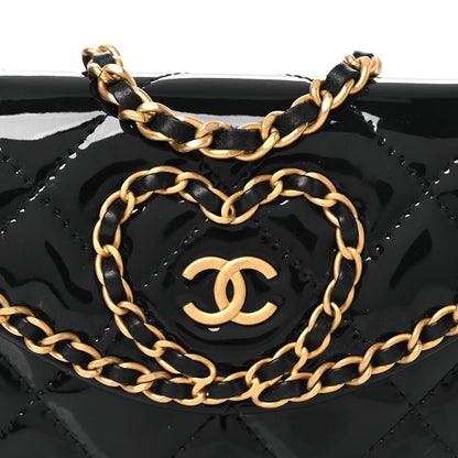 Chanel Patent Quilted Chain Around Heart Mini Chain Flap Black 9 of 12