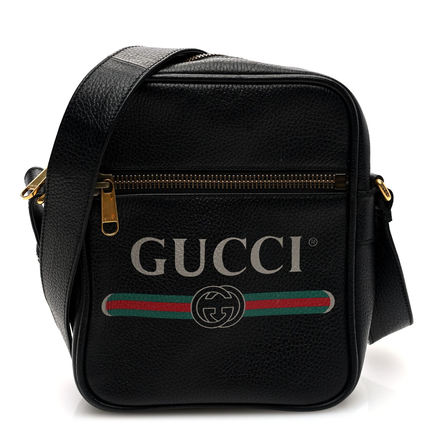 Grained Calfskin Logo Messenger Bag Black