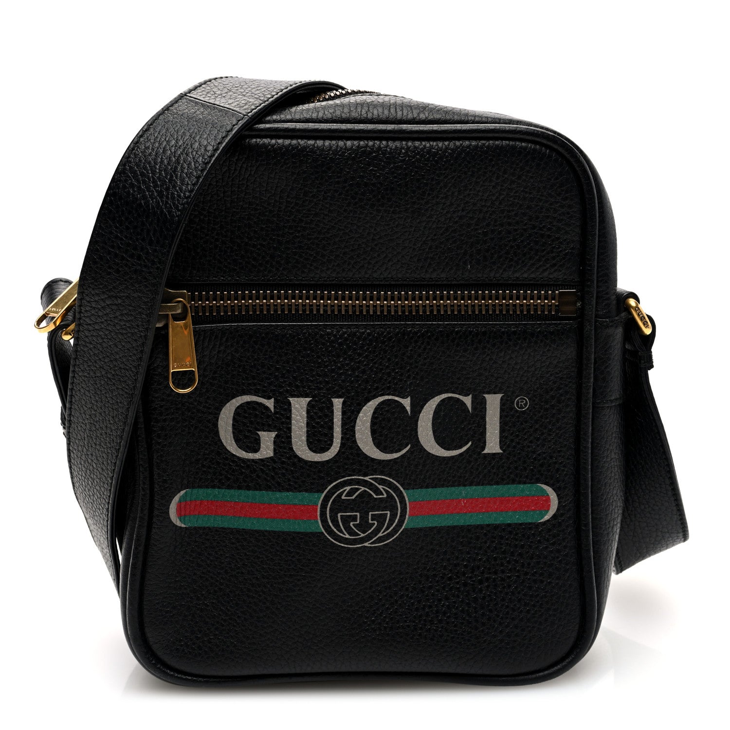 Gucci Grained Calfskin Logo Messenger Bag Black 1 of 10