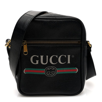 Gucci Grained Calfskin Logo Messenger Bag Black 1 of 10