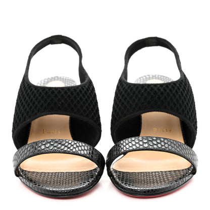 Christian Louboutin Calfskin Mesh Snakeskin Embossed Georgette 85 Sandals 38 Black 2 of 10
